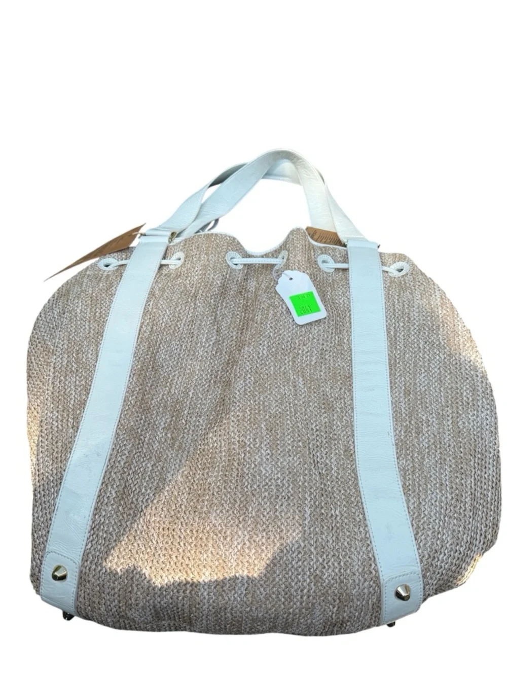 NWT! Clever Carriage Company XL Drawstring Tote with Basket Detail